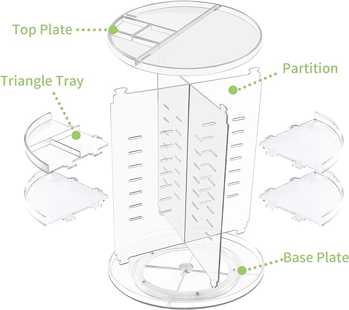 360 rotating makeup organizer side view
