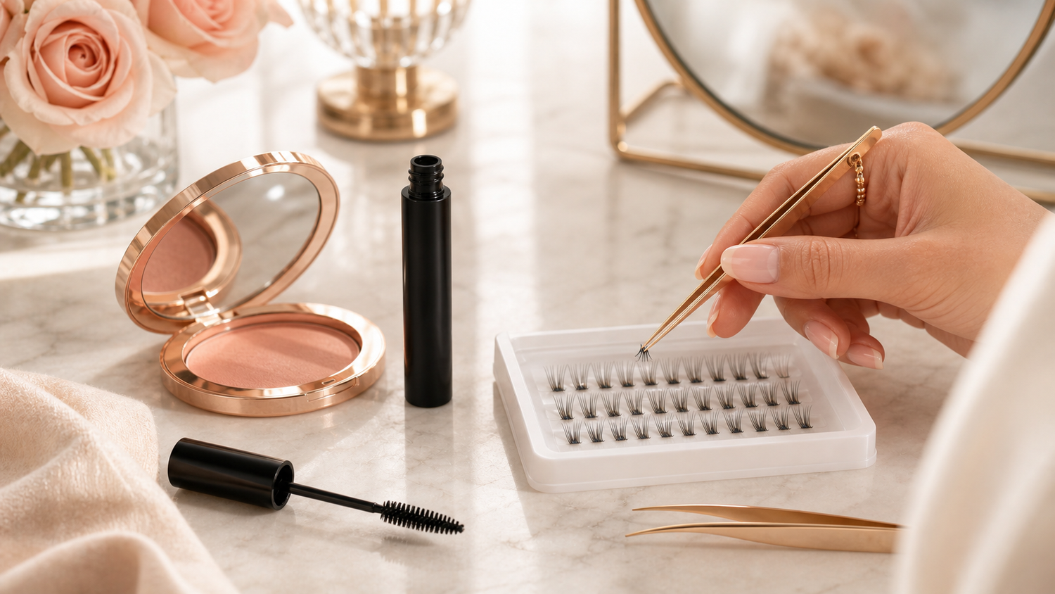 lash serum with DIY cluster lashes beauty routine