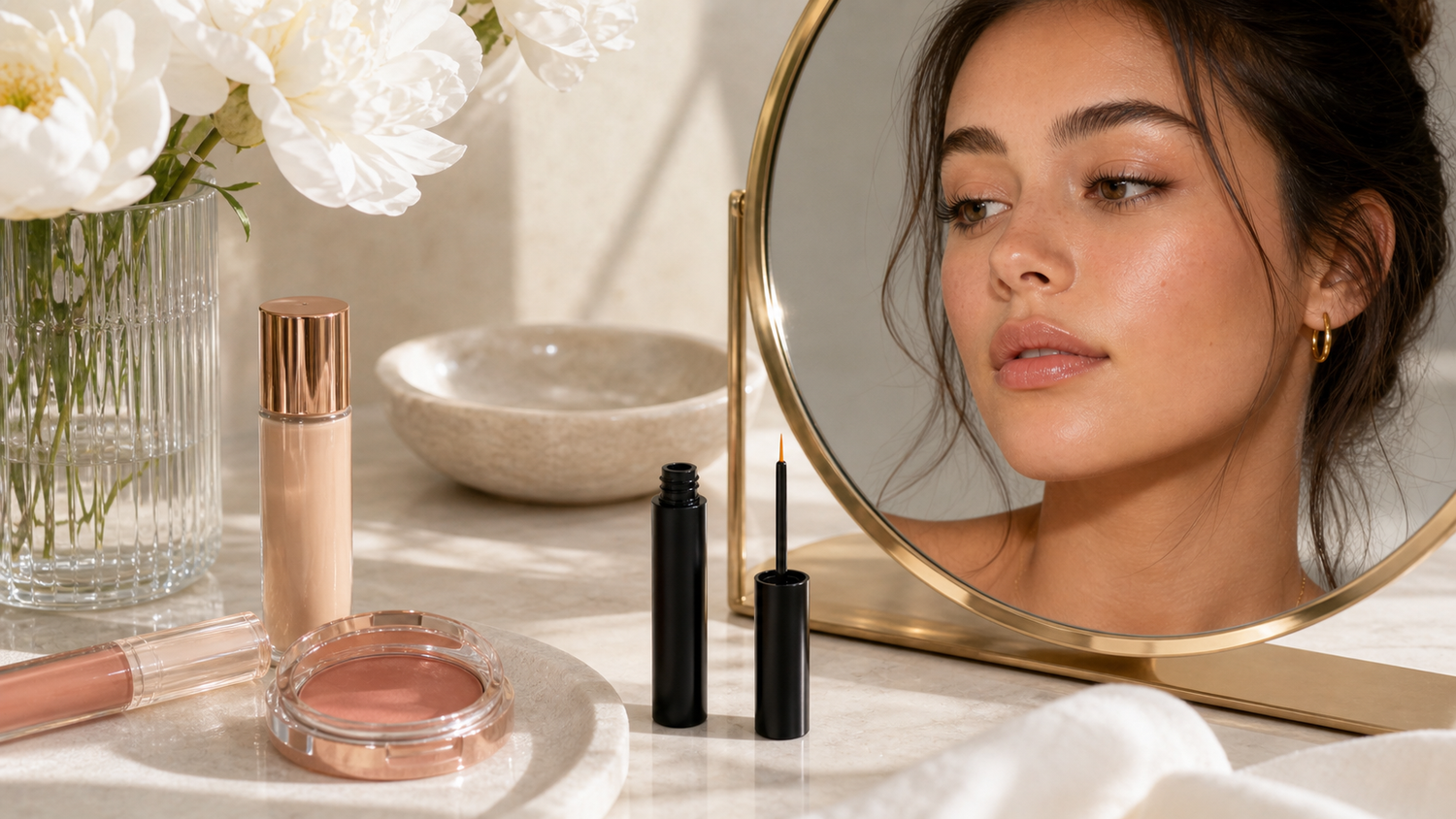 minimal makeup routine with naturally fuller looking lashes