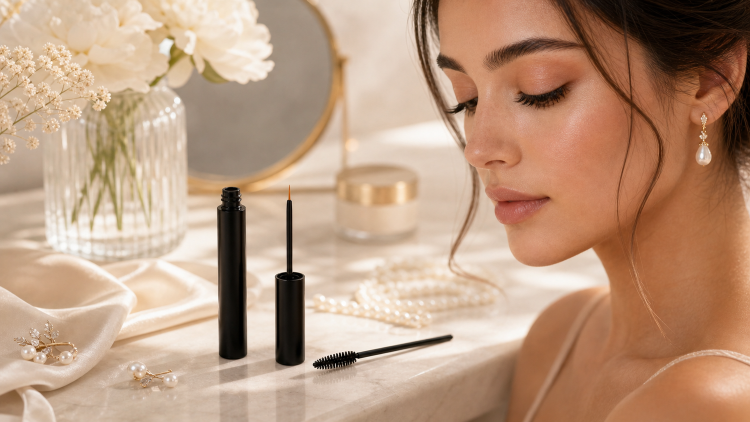 event lash prep with lash serum and beauty tools