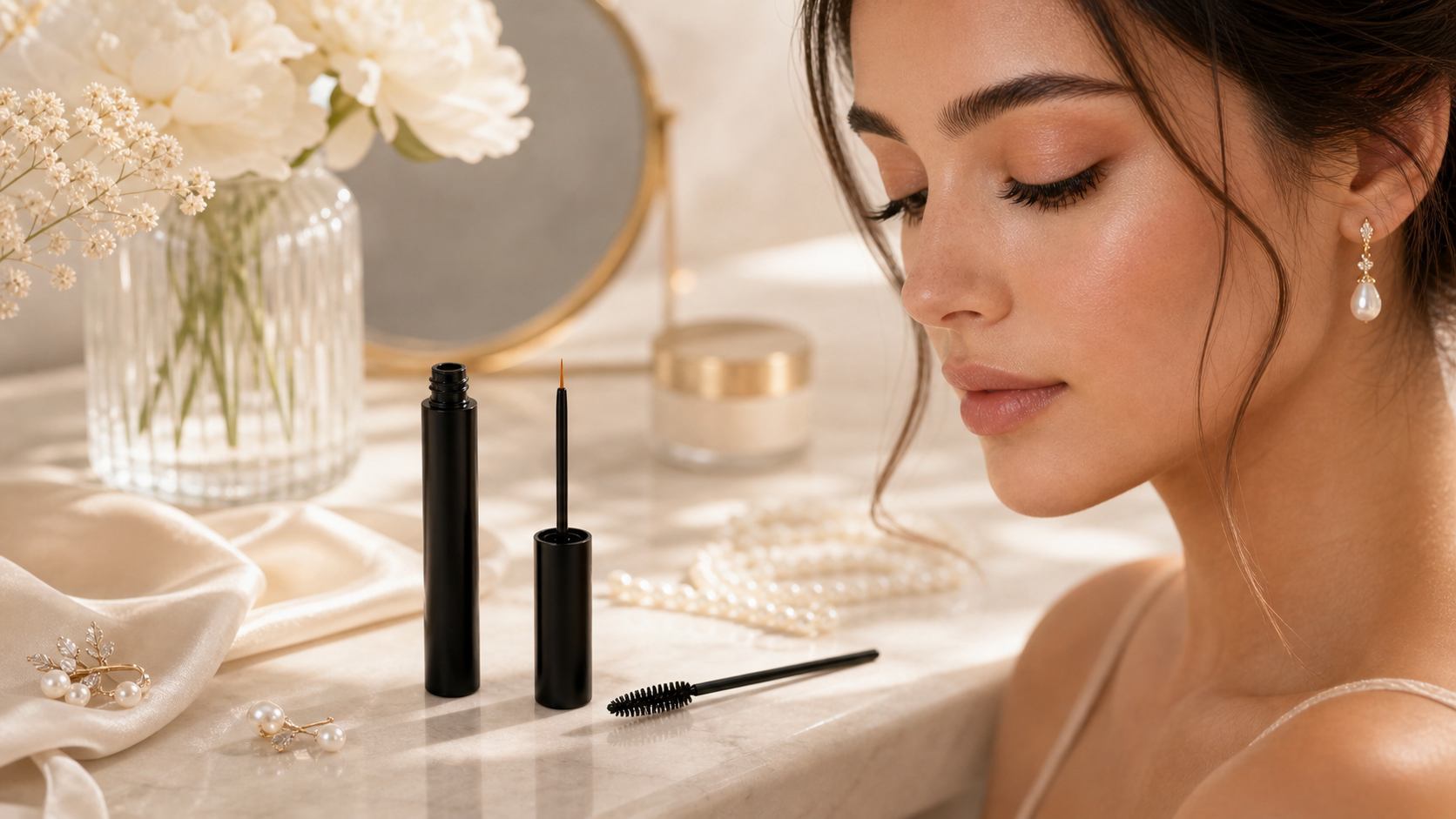 event lash prep with lash serum and beauty tools