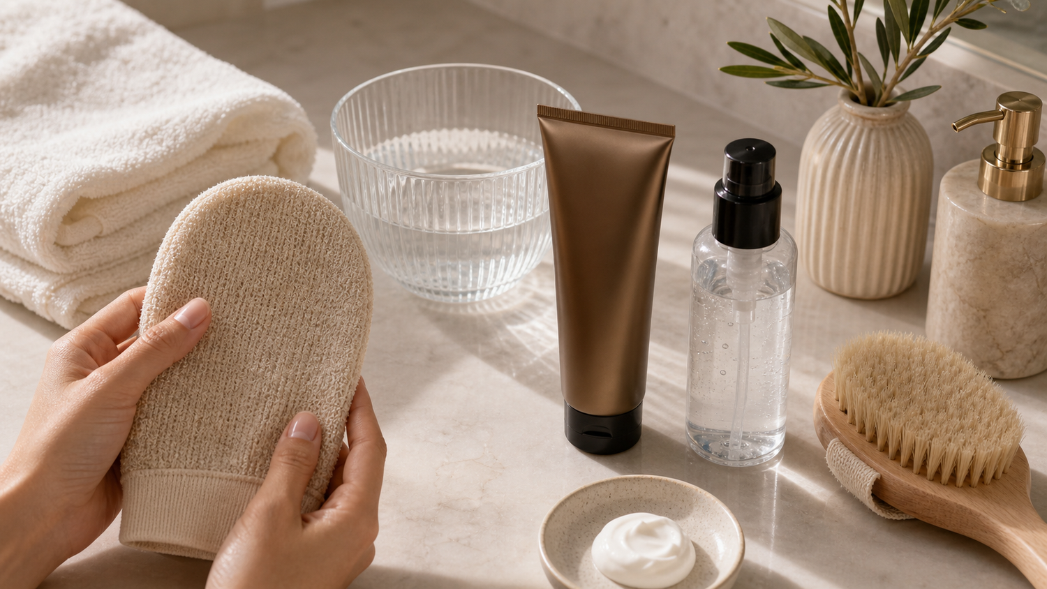 2bmaagic streak-free self tan prep with exfoliating mitt towel and tanning gel