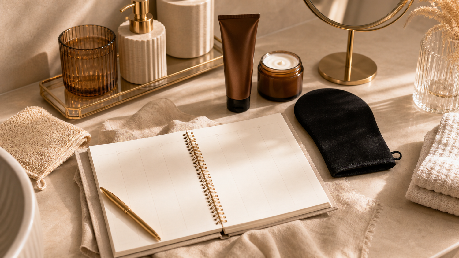 2bmaagic weekly self tanning routine with mitt moisturizer and glow planning tools