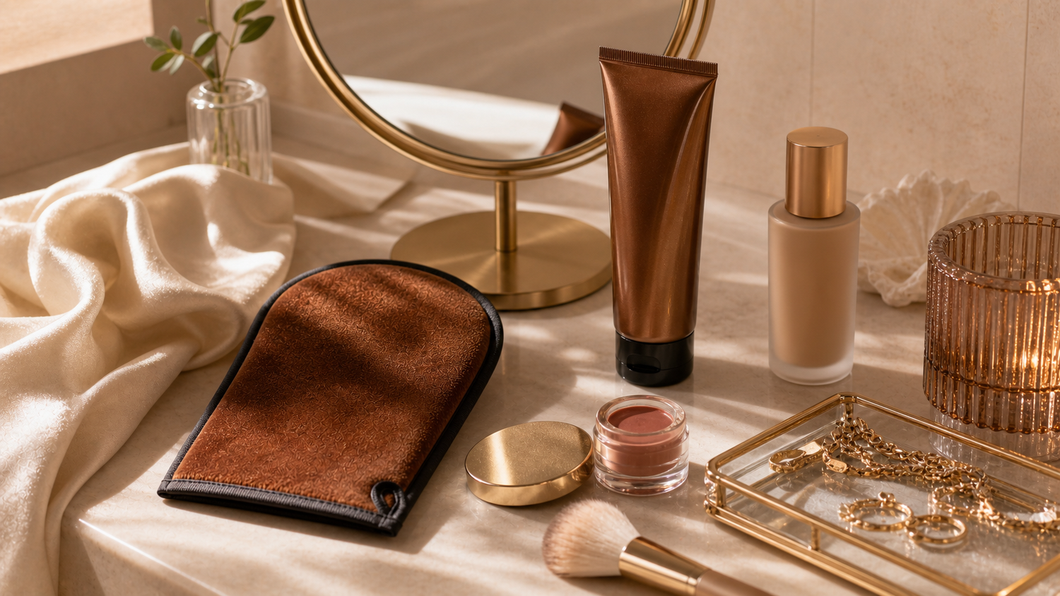2bmaagic camera-ready natural self tan beauty vanity with glow makeup and tanning mitt