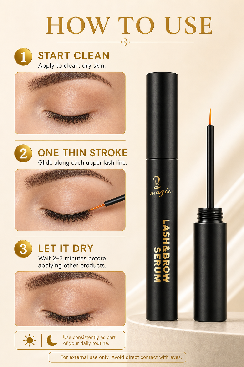 Precise 2Bmagic lash serum application for oily eyelids