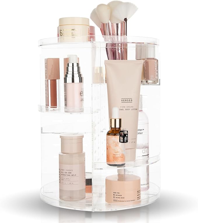 360 rotating makeup organizer adjustable cosmetic shelf