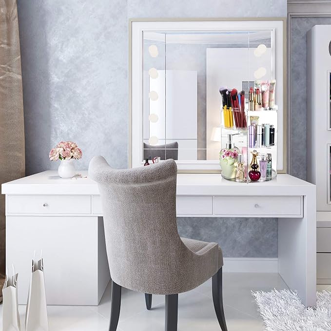Rotating cosmetic organizer for skincare brushes and palettes